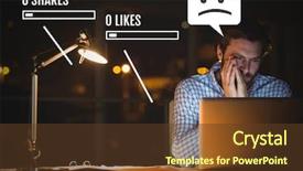  Presentation with social media job search - Presentation theme featuring work place stress - sad man on laptop background and a tawny brown colored foreground