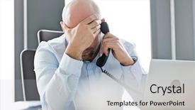  Presentation with tired - Audience pleasing PPT theme consisting of work place stress - tired mid adult businessman using backdrop and a  colored foreground