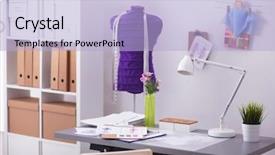  Presentation with sew - Slides consisting of work place with sew manikins background and a light blue colored foreground