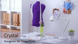  Presentation with sew - Slide deck with work place with sew manikins background and a light blue colored foreground