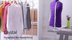  Presentation with sew - PPT theme consisting of work place with sew manikins background and a  colored foreground