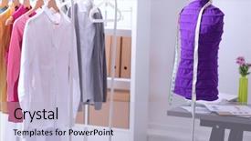  Presentation with sew - Presentation design with work place with sew manikins background and a  colored foreground