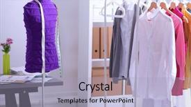  Presentation with sew - Presentation theme consisting of work place with sew manikins background and a  colored foreground