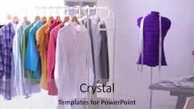  Presentation with sew - Slide set consisting of work place with sew manikins background and a light blue colored foreground