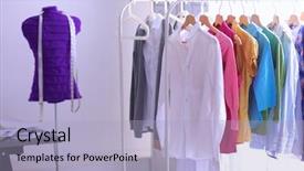  Presentation with sew - Amazing PPT theme having work place with sew manikins backdrop and a  colored foreground