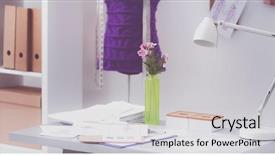  Presentation with sew - Presentation theme with work place with sew manikins background and a light gray colored foreground