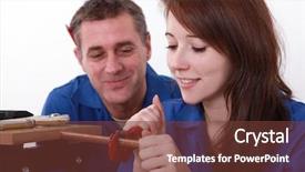  Presentation with mentor - Audience pleasing presentation theme consisting of young apprentice plumber with mentor backdrop and a tawny brown colored foreground