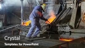  Presentation with steel plant - Slide set with work-process-in-metallurgical background and a tawny brown colored foreground