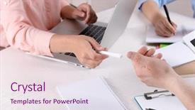  Presentation with business process - Slide deck consisting of work process of business meeting background and a sky blue colored foreground