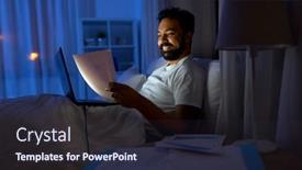  Presentation with remote working - Beautiful PPT theme featuring work-remote-job-and-people backdrop and a wine colored foreground