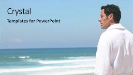  Presentation with retreat - Theme enhanced with work retreat - man at the beach thinking background and a light blue colored foreground
