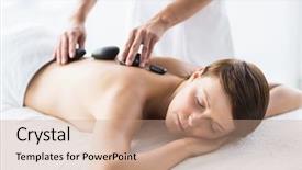  Presentation with masseur doing massage spa - Cool new PPT theme with work retreat - relaxed woman receiving hot stone backdrop and a coral colored foreground