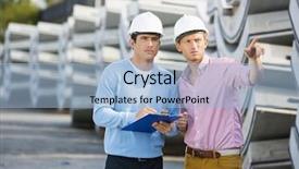  Presentation with architects - PPT layouts enhanced with work safety - architects inspecting stock at site background and a light blue colored foreground