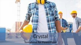  Presentation with safety work - Colorful presentation theme enhanced with work safety - building construction protective gear backdrop and a ocean colored foreground