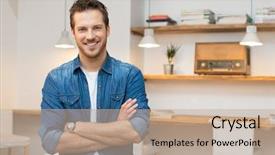  Presentation with office - PPT theme featuring work satisfaction - portrait of smiling young businessman background and a mint green colored foreground