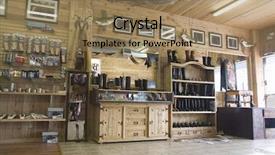  Presentation with workshop - Beautiful PPT theme featuring work shop - view of a traditional shoemaker backdrop and a coral colored foreground