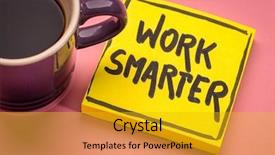  Presentation with inspirational - Presentation design enhanced with work smarter inspirational advice background and a gold colored foreground