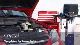  Presentation with repair shop - Cool new presentation theme with work station - car in auto repair shop backdrop and a dark gray colored foreground