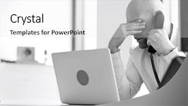  Presentation with tired - Slide deck featuring work stress - tired mid adult businessman using background and a white colored foreground