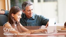  Presentation with teenage - Presentation theme with work study - father and teenage daughter looking background and a coral colored foreground