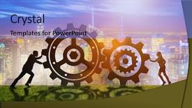  Presentation with example - Audience pleasing slide deck consisting of work team progress - businesspeople in teamwork example backdrop and a light blue colored foreground