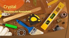  Presentation with tools - Presentation having work tools and instruments on wooden background background and a red colored foreground