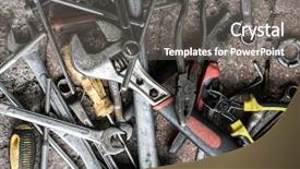  Presentation with improvement - Presentation having work tools on brick ground background and a  colored foreground