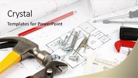  Presentation with building plans - PPT layouts enhanced with work tools on building plan background and a white colored foreground