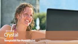  Presentation with swimming pool - Amazing presentation having work vacation - woman is using laptop backdrop and a  colored foreground
