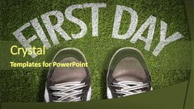  Presentation with green grass artificial top - Amazing PPT theme having work week clock - top view of sneakers backdrop and a tawny brown colored foreground