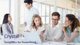  Presentation with business casual - Cool new presentation theme with casual business team having backdrop and a sky blue colored foreground