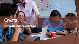  Presentation with coworkers - Audience pleasing theme consisting of wellness work - group of coworkers interacting backdrop and a tawny brown colored foreground