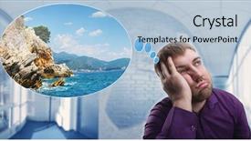  Presentation with family dreams of vacation - Audience pleasing PPT theme consisting of work wishes - sad man dreaming about vacation backdrop and a light blue colored foreground