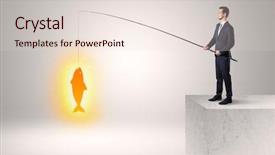  Presentation with fishing - Audience pleasing slide set consisting of work wishes - young businessman fishing golden fish backdrop and a lemonade colored foreground