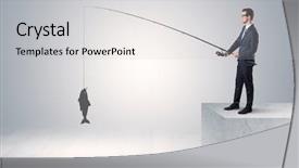  Presentation with fishing - Presentation consisting of work wishes - young businessman fishing golden fish background and a light gray colored foreground