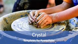  Presentation with potter hands making in clay - Presentation design enhanced with work with the ceramic wheel background and a teal colored foreground