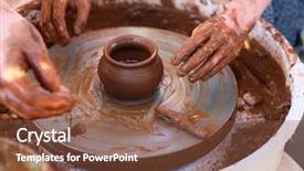  Presentation with potter hands making in clay - Beautiful PPT theme featuring work with the pottery wheel backdrop and a  colored foreground