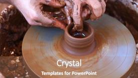  Presentation with helping hands cartoon - PPT theme with work with the pottery wheel background and a  colored foreground