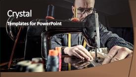  Presentation with sewing machine - PPT layouts enhanced with work with vintage sewing machine background and a dark gray colored foreground