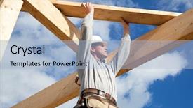  Presentation with construction work - Audience pleasing slide set consisting of work with wooden roof construction backdrop and a light blue colored foreground