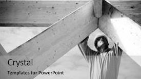  Presentation with construction work - PPT layouts consisting of work with wooden roof construction background and a light gray colored foreground