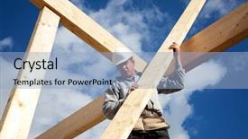  Presentation with construction work - Amazing slide deck having work with wooden roof construction backdrop and a light blue colored foreground