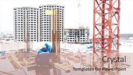  Presentation with construction work - Beautiful PPT theme featuring work workers carpenters preparing construction backdrop and a coral colored foreground