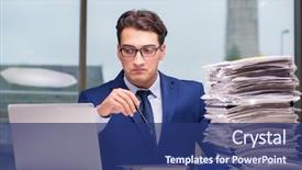  Presentation with overworked - Theme with workaholic businessman overworked with too background and a ocean colored foreground