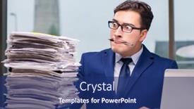  Presentation with overworked - Slide deck with workaholic-businessman-overworked background and a navy blue colored foreground