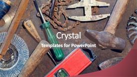  Presentation with tools - Theme with workbench metal table with old tools top view background and a violet colored foreground