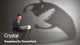  Presentation with scary - Slide deck with worker afraid of scary monster background and a dark gray colored foreground