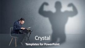  Presentation with hard work pencil - Colorful slide deck enhanced with worker afraid of scary monster backdrop and a gray colored foreground