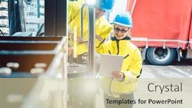  Presentation with distribution - Presentation theme consisting of supply chain - worker and manager at distribution background and a soft green colored foreground