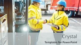  Presentation with shaking hands - Beautiful theme featuring worker-and-manager-shaking-hands backdrop and a light gray colored foreground